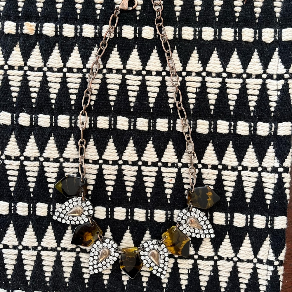 Crystal Tortoise Shell Kite Pendant Vintage Statement Necklace